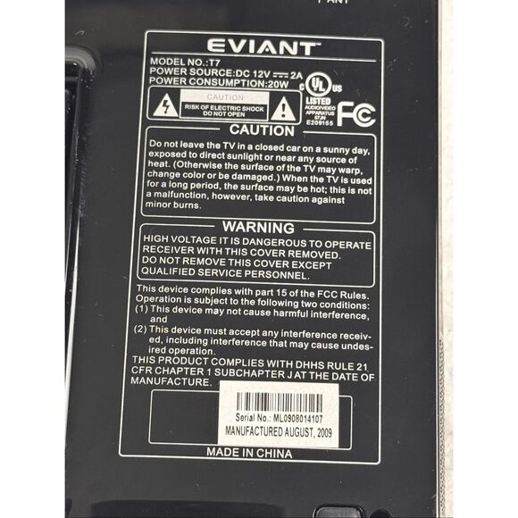 Eviant T7 7" Portable LCD Digital TV AC Adaptor Remote - Picture 9 of 16